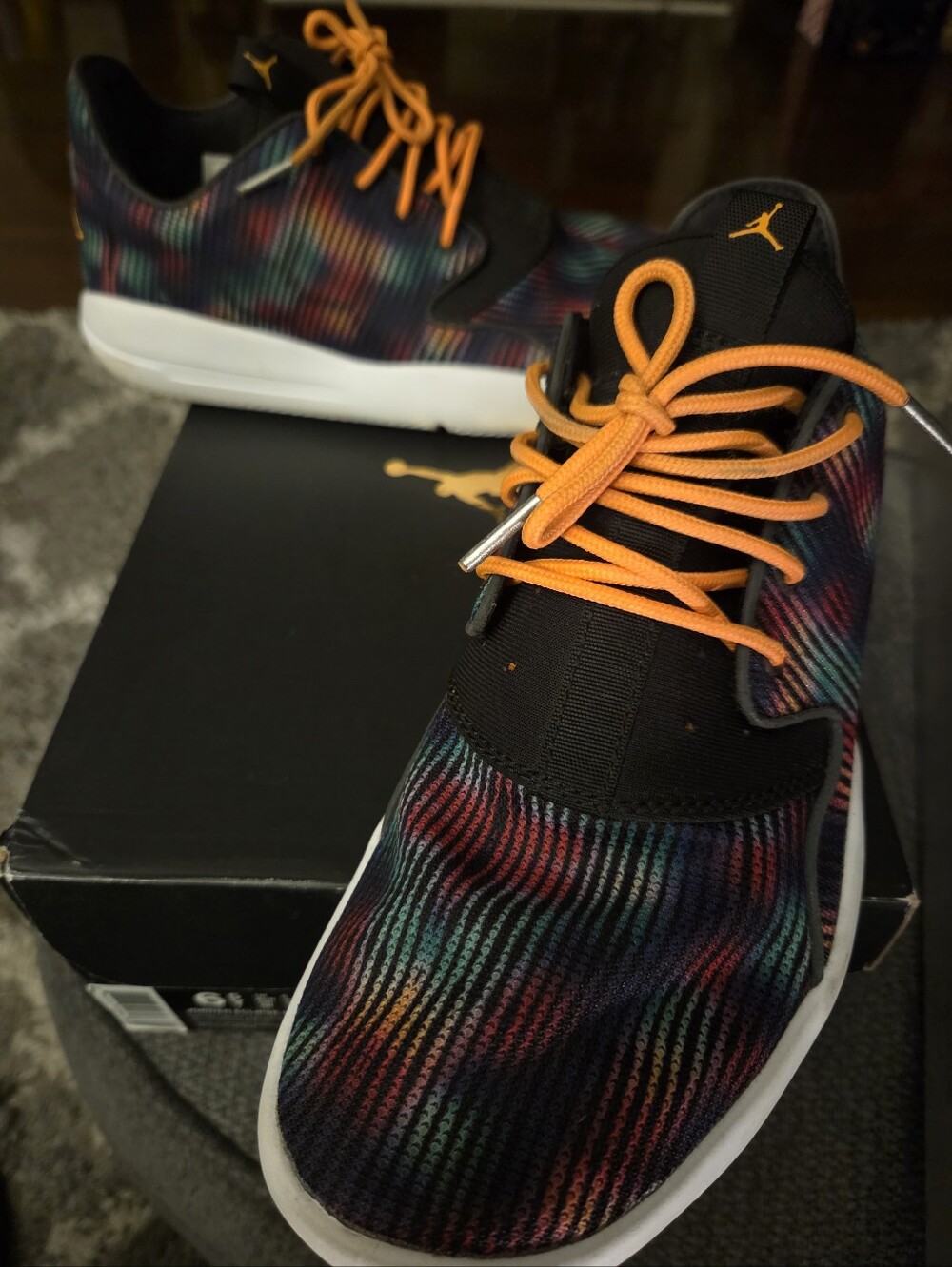 Jordan Low-Top Sneakers in Black with Orange Laces and Multicolor Upper